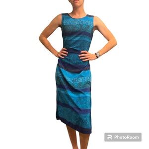 Casual Corner Vintage Blue Midi Dress Tie Waist 8P